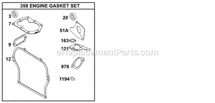 KitsGasket Sets - Engine Diagram and Parts List for 134202-1114-E1  Briggs and Stratton Engine